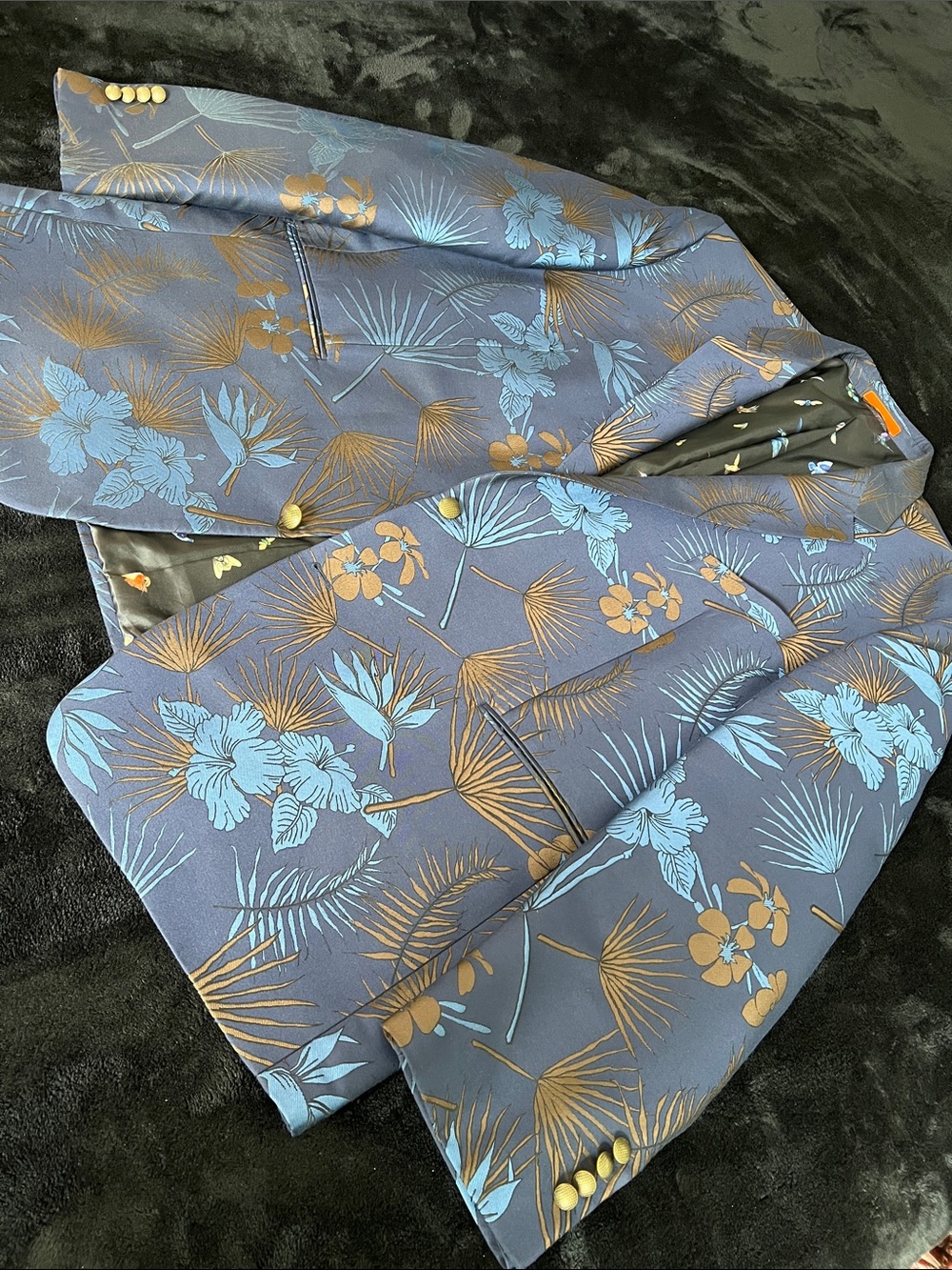 TALLIA Navy Blazer with Blue and Brown Floral Woven Fabric - Picture 5 of 15